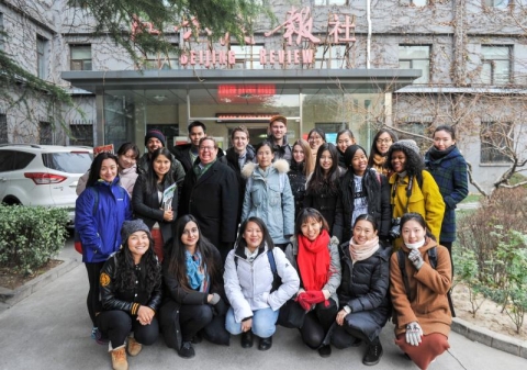 2017 Fall semester students visit the Beijing Review with Rick Dunham, GBJ Program Co-Director. Photo Credit: Beijing Review Staff Photographer