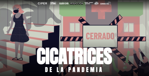 Illustration of pandemic lockdown with "Scars from the Pandemic" written in Spanish