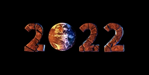 Graphic illustration of 2022 with the number zero as a globe