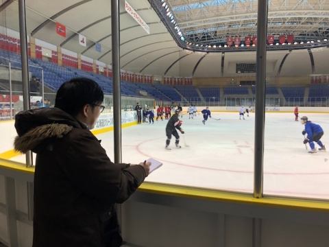 Fellow watching a hockey game