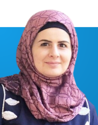 Portrait of Sarah Abdallah on blue background