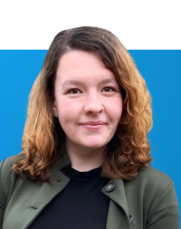 Portrait of Alison Grausam on a blue background