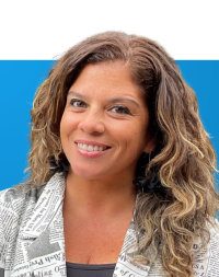 Portrait of Johanna Carrillo on a blue background