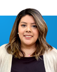 Portrait of Monica Lopez on a blue background