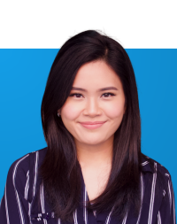 Portrait of Mora Hav on a blue background