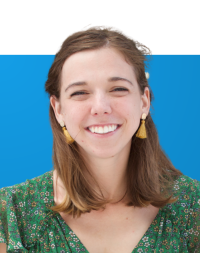 Portrait of Rachel Snack on a blue background