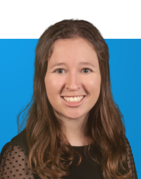 Portrait of Emma Manring on blue background